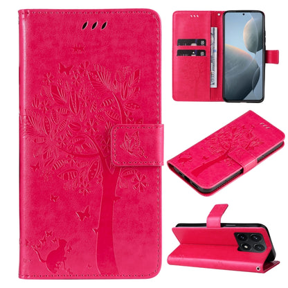 Tree & Cat Embossed Pattern Flip Leather Phone Case, For Xiaomi 14T, For Xiaomi Poco F6