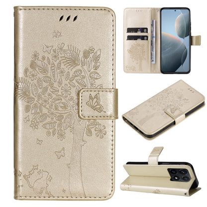 Tree & Cat Embossed Pattern Flip Leather Phone Case, For Xiaomi 14T, For Xiaomi Poco F6