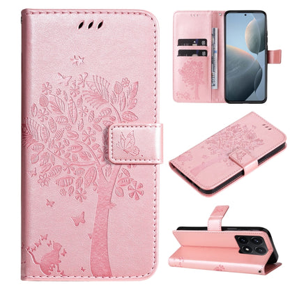 Tree & Cat Embossed Pattern Flip Leather Phone Case, For Xiaomi 14T, For Xiaomi Poco F6