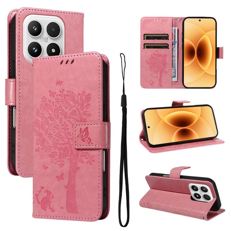 Tree & Cat Embossed Pattern Flip Leather Phone Case, For Xiaomi 17 Max 5G, For Xiaomi 17T Pro 5G Global, For Xiaomi 17T 5G Global, For Xiaomi Poco X8 Pro Max 5G, For Xiaomi 17 Ultra, For Xiaomi 17 Pro Max, For Xiaomi 17