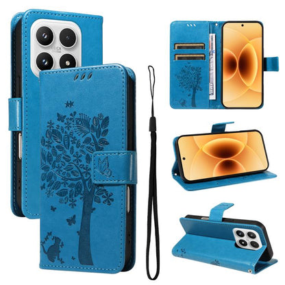 Tree & Cat Embossed Pattern Flip Leather Phone Case, For Xiaomi 17 Max 5G, For Xiaomi 17T Pro 5G Global, For Xiaomi 17T 5G Global, For Xiaomi Poco X8 Pro Max 5G, For Xiaomi 17 Ultra, For Xiaomi 17 Pro Max, For Xiaomi 17
