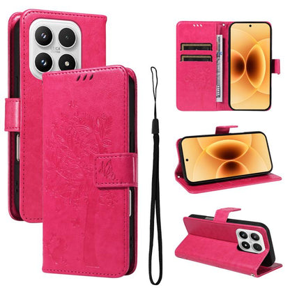 Tree & Cat Embossed Pattern Flip Leather Phone Case, For Xiaomi 17 Max 5G, For Xiaomi 17T Pro 5G Global, For Xiaomi 17T 5G Global, For Xiaomi Poco X8 Pro Max 5G, For Xiaomi 17 Ultra, For Xiaomi 17 Pro Max, For Xiaomi 17
