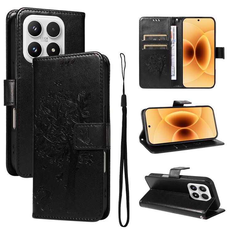 Tree & Cat Embossed Pattern Flip Leather Phone Case, For Xiaomi 17 Max 5G, For Xiaomi 17T Pro 5G Global, For Xiaomi 17T 5G Global, For Xiaomi Poco X8 Pro Max 5G, For Xiaomi 17 Ultra, For Xiaomi 17 Pro Max, For Xiaomi 17