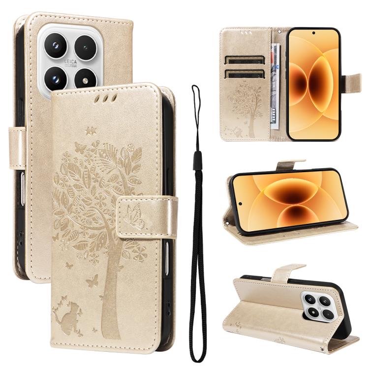 Tree & Cat Embossed Pattern Flip Leather Phone Case, For Xiaomi 17 Max 5G, For Xiaomi 17T Pro 5G Global, For Xiaomi 17T 5G Global, For Xiaomi Poco X8 Pro Max 5G, For Xiaomi 17 Ultra, For Xiaomi 17 Pro Max, For Xiaomi 17