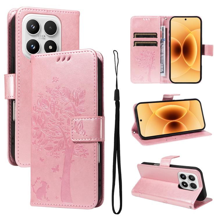 Tree & Cat Embossed Pattern Flip Leather Phone Case, For Xiaomi 17 Max 5G, For Xiaomi 17T Pro 5G Global, For Xiaomi 17T 5G Global, For Xiaomi Poco X8 Pro Max 5G, For Xiaomi 17 Ultra, For Xiaomi 17 Pro Max, For Xiaomi 17