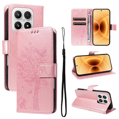 Tree & Cat Embossed Pattern Flip Leather Phone Case, For Xiaomi 17 Max 5G, For Xiaomi 17T Pro 5G Global, For Xiaomi 17T 5G Global, For Xiaomi Poco X8 Pro Max 5G, For Xiaomi 17 Ultra, For Xiaomi 17 Pro Max, For Xiaomi 17