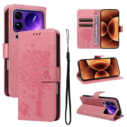 Tree & Cat Embossed Pattern Flip Leather Phone Case, For Xiaomi 17 Max 5G, For Xiaomi 17T Pro 5G Global, For Xiaomi 17T 5G Global, For Xiaomi Poco X8 Pro Max 5G, For Xiaomi 17 Ultra, For Xiaomi 17 Pro Max, For Xiaomi 17