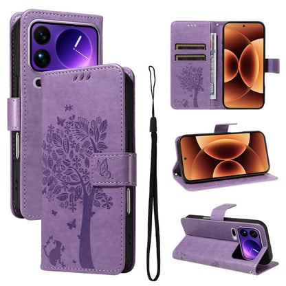 Tree & Cat Embossed Pattern Flip Leather Phone Case, For Xiaomi 17 Max 5G, For Xiaomi 17T Pro 5G Global, For Xiaomi 17T 5G Global, For Xiaomi Poco X8 Pro Max 5G, For Xiaomi 17 Ultra, For Xiaomi 17 Pro Max, For Xiaomi 17