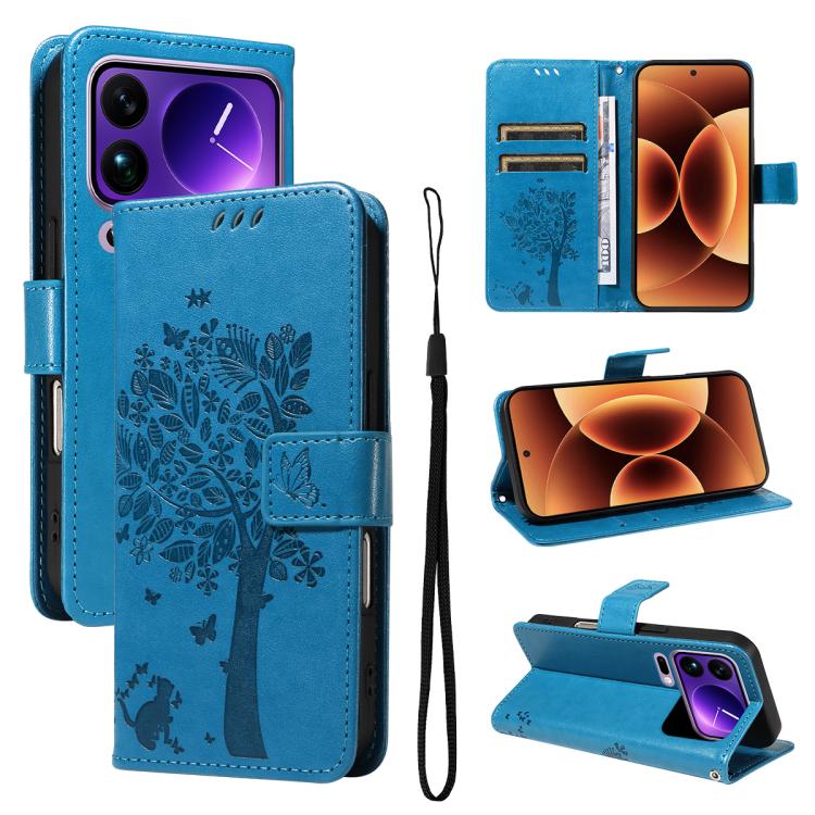 Tree & Cat Embossed Pattern Flip Leather Phone Case, For Xiaomi 17 Max 5G, For Xiaomi 17T Pro 5G Global, For Xiaomi 17T 5G Global, For Xiaomi Poco X8 Pro Max 5G, For Xiaomi 17 Ultra, For Xiaomi 17 Pro Max, For Xiaomi 17