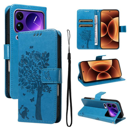 Tree & Cat Embossed Pattern Flip Leather Phone Case, For Xiaomi 17 Max 5G, For Xiaomi 17T Pro 5G Global, For Xiaomi 17T 5G Global, For Xiaomi Poco X8 Pro Max 5G, For Xiaomi 17 Ultra, For Xiaomi 17 Pro Max, For Xiaomi 17
