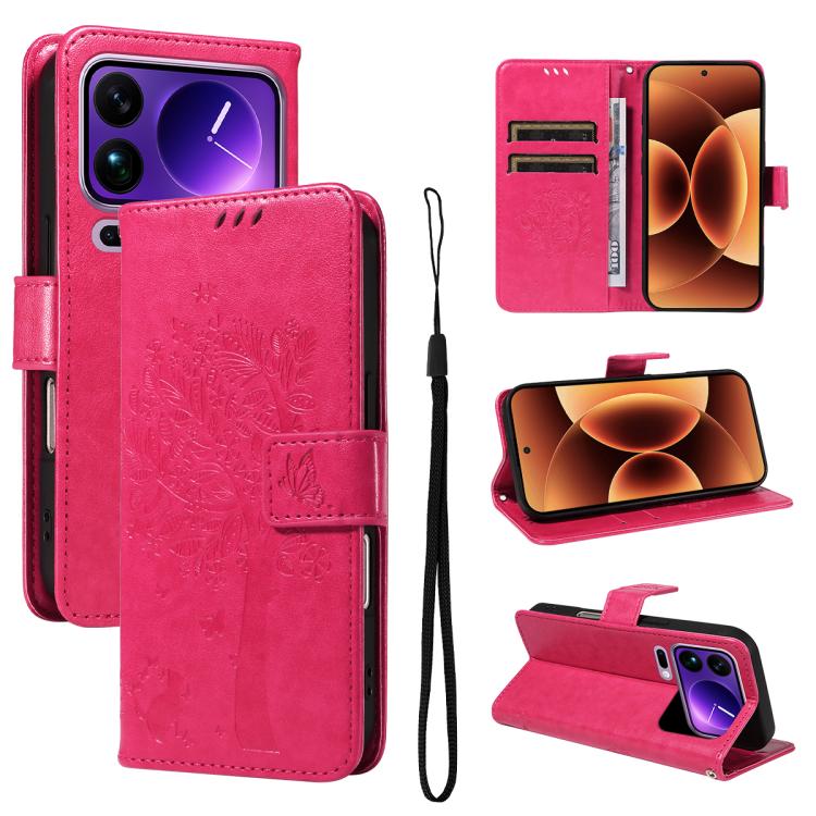 Tree & Cat Embossed Pattern Flip Leather Phone Case, For Xiaomi 17 Max 5G, For Xiaomi 17T Pro 5G Global, For Xiaomi 17T 5G Global, For Xiaomi Poco X8 Pro Max 5G, For Xiaomi 17 Ultra, For Xiaomi 17 Pro Max, For Xiaomi 17