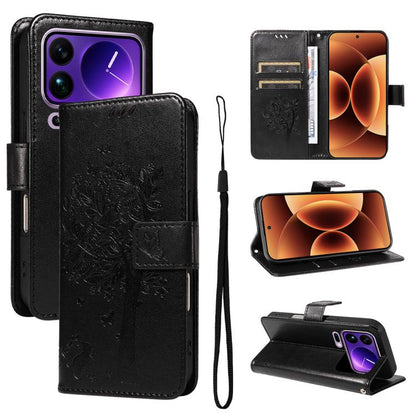 Tree & Cat Embossed Pattern Flip Leather Phone Case, For Xiaomi 17 Max 5G, For Xiaomi 17T Pro 5G Global, For Xiaomi 17T 5G Global, For Xiaomi Poco X8 Pro Max 5G, For Xiaomi 17 Ultra, For Xiaomi 17 Pro Max, For Xiaomi 17