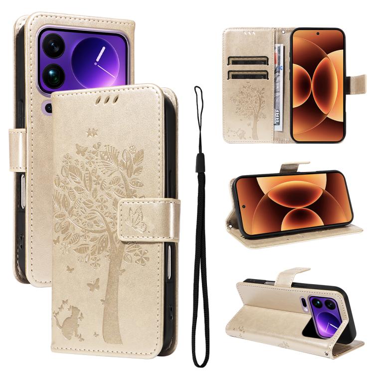 Tree & Cat Embossed Pattern Flip Leather Phone Case, For Xiaomi 17 Max 5G, For Xiaomi 17T Pro 5G Global, For Xiaomi 17T 5G Global, For Xiaomi Poco X8 Pro Max 5G, For Xiaomi 17 Ultra, For Xiaomi 17 Pro Max, For Xiaomi 17