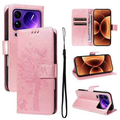 Tree & Cat Embossed Pattern Flip Leather Phone Case, For Xiaomi 17 Max 5G, For Xiaomi 17T Pro 5G Global, For Xiaomi 17T 5G Global, For Xiaomi Poco X8 Pro Max 5G, For Xiaomi 17 Ultra, For Xiaomi 17 Pro Max, For Xiaomi 17