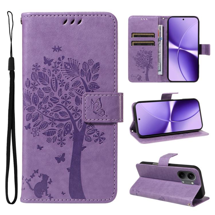 Tree & Cat Embossed Pattern Flip Leather Phone Case, For Xiaomi 17 Max 5G, For Xiaomi 17T Pro 5G Global, For Xiaomi 17T 5G Global, For Xiaomi Poco X8 Pro Max 5G, For Xiaomi 17 Ultra, For Xiaomi 17 Pro Max, For Xiaomi 17