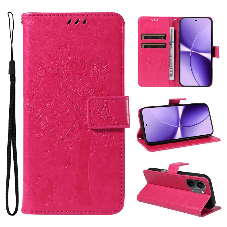 Tree & Cat Embossed Pattern Flip Leather Phone Case, For Xiaomi 17 Max 5G, For Xiaomi 17T Pro 5G Global, For Xiaomi 17T 5G Global, For Xiaomi Poco X8 Pro Max 5G, For Xiaomi 17 Ultra, For Xiaomi 17 Pro Max, For Xiaomi 17