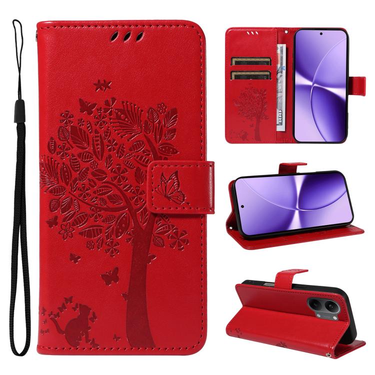Tree & Cat Embossed Pattern Flip Leather Phone Case, For Xiaomi 17 Max 5G, For Xiaomi 17T Pro 5G Global, For Xiaomi 17T 5G Global, For Xiaomi Poco X8 Pro Max 5G, For Xiaomi 17 Ultra, For Xiaomi 17 Pro Max, For Xiaomi 17