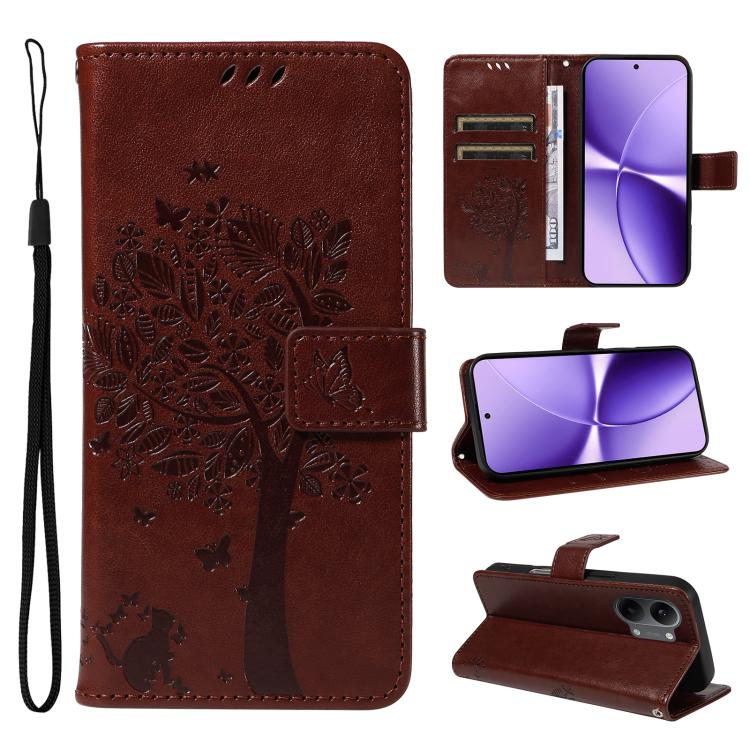 Tree & Cat Embossed Pattern Flip Leather Phone Case, For Xiaomi 17 Max 5G, For Xiaomi 17T Pro 5G Global, For Xiaomi 17T 5G Global, For Xiaomi Poco X8 Pro Max 5G, For Xiaomi 17 Ultra, For Xiaomi 17 Pro Max, For Xiaomi 17