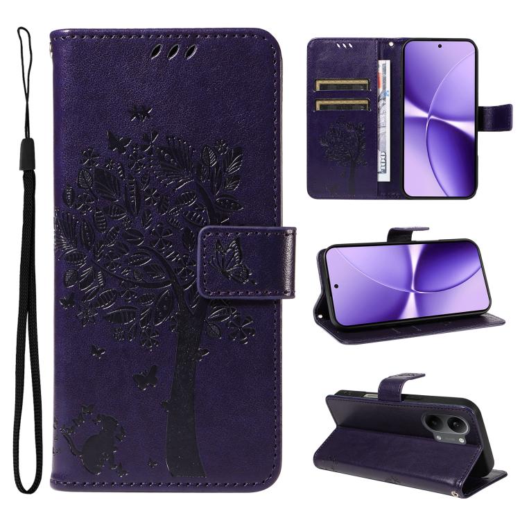 Tree & Cat Embossed Pattern Flip Leather Phone Case, For Xiaomi 17 Max 5G, For Xiaomi 17T Pro 5G Global, For Xiaomi 17T 5G Global, For Xiaomi Poco X8 Pro Max 5G, For Xiaomi 17 Ultra, For Xiaomi 17 Pro Max, For Xiaomi 17