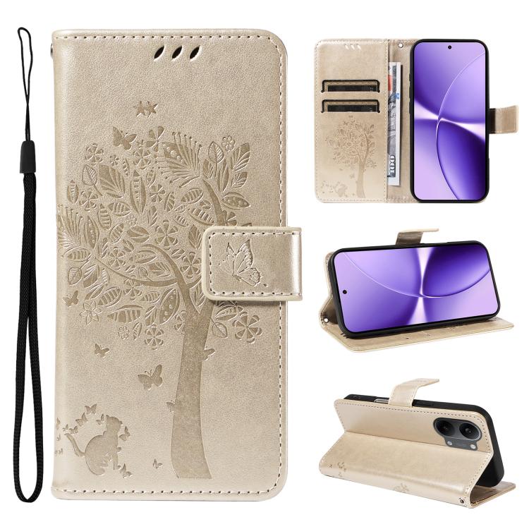Tree & Cat Embossed Pattern Flip Leather Phone Case, For Xiaomi 17 Max 5G, For Xiaomi 17T Pro 5G Global, For Xiaomi 17T 5G Global, For Xiaomi Poco X8 Pro Max 5G, For Xiaomi 17 Ultra, For Xiaomi 17 Pro Max, For Xiaomi 17