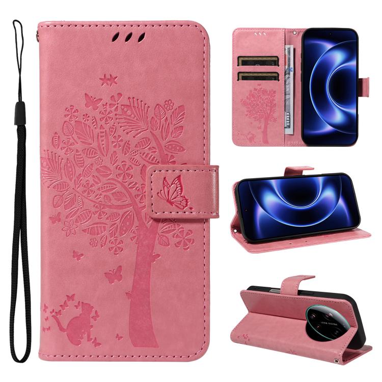 Tree & Cat Embossed Pattern Flip Leather Phone Case, For Xiaomi 17 Max 5G, For Xiaomi 17T Pro 5G Global, For Xiaomi 17T 5G Global, For Xiaomi Poco X8 Pro Max 5G, For Xiaomi 17 Ultra, For Xiaomi 17 Pro Max, For Xiaomi 17