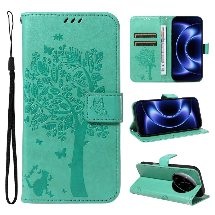 Tree & Cat Embossed Pattern Flip Leather Phone Case, For Xiaomi 17 Max 5G, For Xiaomi 17T Pro 5G Global, For Xiaomi 17T 5G Global, For Xiaomi Poco X8 Pro Max 5G, For Xiaomi 17 Ultra, For Xiaomi 17 Pro Max, For Xiaomi 17