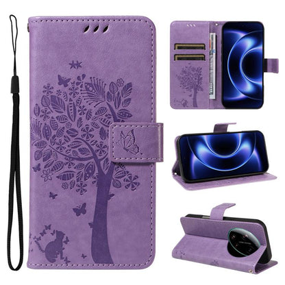 Tree & Cat Embossed Pattern Flip Leather Phone Case, For Xiaomi 17 Max 5G, For Xiaomi 17T Pro 5G Global, For Xiaomi 17T 5G Global, For Xiaomi Poco X8 Pro Max 5G, For Xiaomi 17 Ultra, For Xiaomi 17 Pro Max, For Xiaomi 17