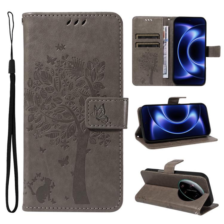 Tree & Cat Embossed Pattern Flip Leather Phone Case, For Xiaomi 17 Max 5G, For Xiaomi 17T Pro 5G Global, For Xiaomi 17T 5G Global, For Xiaomi Poco X8 Pro Max 5G, For Xiaomi 17 Ultra, For Xiaomi 17 Pro Max, For Xiaomi 17