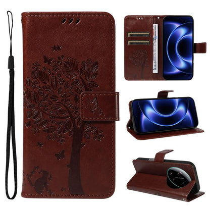 Tree & Cat Embossed Pattern Flip Leather Phone Case, For Xiaomi 17 Max 5G, For Xiaomi 17T Pro 5G Global, For Xiaomi 17T 5G Global, For Xiaomi Poco X8 Pro Max 5G, For Xiaomi 17 Ultra, For Xiaomi 17 Pro Max, For Xiaomi 17