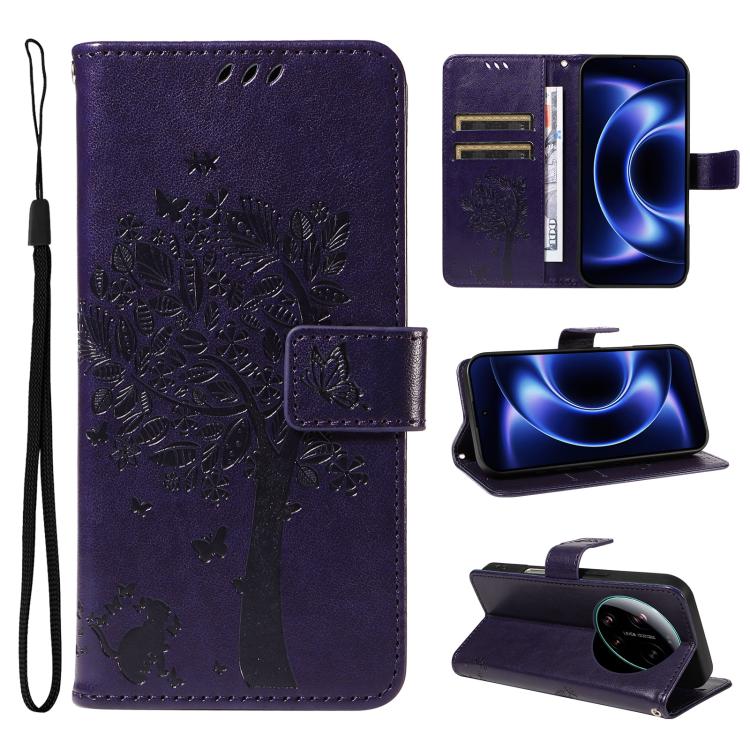 Tree & Cat Embossed Pattern Flip Leather Phone Case, For Xiaomi 17 Max 5G, For Xiaomi 17T Pro 5G Global, For Xiaomi 17T 5G Global, For Xiaomi Poco X8 Pro Max 5G, For Xiaomi 17 Ultra, For Xiaomi 17 Pro Max, For Xiaomi 17