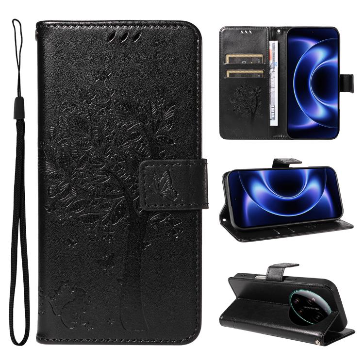 Tree & Cat Embossed Pattern Flip Leather Phone Case, For Xiaomi 17 Max 5G, For Xiaomi 17T Pro 5G Global, For Xiaomi 17T 5G Global, For Xiaomi Poco X8 Pro Max 5G, For Xiaomi 17 Ultra, For Xiaomi 17 Pro Max, For Xiaomi 17