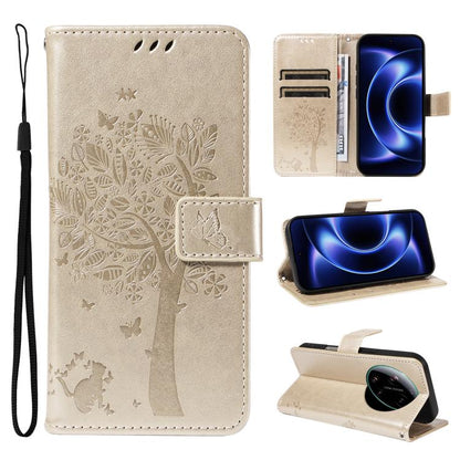 Tree & Cat Embossed Pattern Flip Leather Phone Case, For Xiaomi 17 Max 5G, For Xiaomi 17T Pro 5G Global, For Xiaomi 17T 5G Global, For Xiaomi Poco X8 Pro Max 5G, For Xiaomi 17 Ultra, For Xiaomi 17 Pro Max, For Xiaomi 17