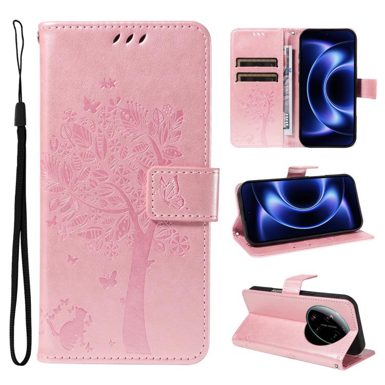 Tree & Cat Embossed Pattern Flip Leather Phone Case, For Xiaomi 17 Max 5G, For Xiaomi 17T Pro 5G Global, For Xiaomi 17T 5G Global, For Xiaomi Poco X8 Pro Max 5G, For Xiaomi 17 Ultra, For Xiaomi 17 Pro Max, For Xiaomi 17