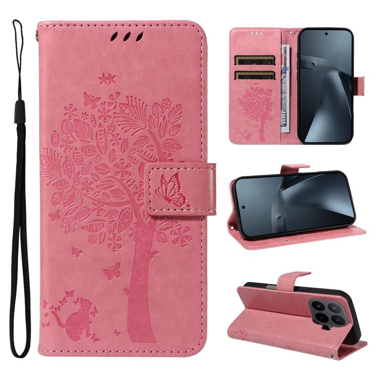 Tree & Cat Embossed Pattern Flip Leather Phone Case, For Xiaomi 17 Max 5G, For Xiaomi 17T Pro 5G Global, For Xiaomi 17T 5G Global, For Xiaomi Poco X8 Pro Max 5G, For Xiaomi 17 Ultra, For Xiaomi 17 Pro Max, For Xiaomi 17