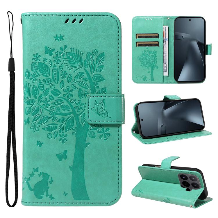 Tree & Cat Embossed Pattern Flip Leather Phone Case, For Xiaomi 17 Max 5G, For Xiaomi 17T Pro 5G Global, For Xiaomi 17T 5G Global, For Xiaomi Poco X8 Pro Max 5G, For Xiaomi 17 Ultra, For Xiaomi 17 Pro Max, For Xiaomi 17
