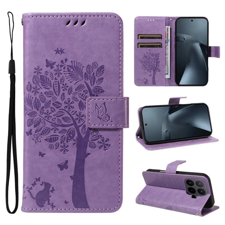 Tree & Cat Embossed Pattern Flip Leather Phone Case, For Xiaomi 17 Max 5G, For Xiaomi 17T Pro 5G Global, For Xiaomi 17T 5G Global, For Xiaomi Poco X8 Pro Max 5G, For Xiaomi 17 Ultra, For Xiaomi 17 Pro Max, For Xiaomi 17