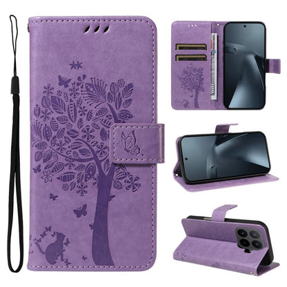 Tree & Cat Embossed Pattern Flip Leather Phone Case, For Xiaomi 17 Max 5G, For Xiaomi 17T Pro 5G Global, For Xiaomi 17T 5G Global, For Xiaomi Poco X8 Pro Max 5G, For Xiaomi 17 Ultra, For Xiaomi 17 Pro Max, For Xiaomi 17
