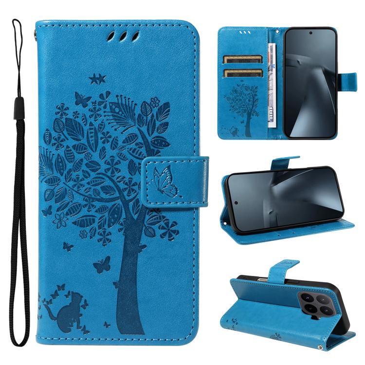 Tree & Cat Embossed Pattern Flip Leather Phone Case, For Xiaomi 17 Max 5G, For Xiaomi 17T Pro 5G Global, For Xiaomi 17T 5G Global, For Xiaomi Poco X8 Pro Max 5G, For Xiaomi 17 Ultra, For Xiaomi 17 Pro Max, For Xiaomi 17