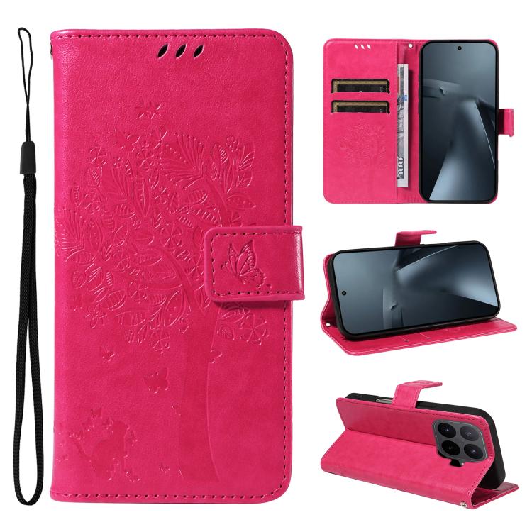 Tree & Cat Embossed Pattern Flip Leather Phone Case, For Xiaomi 17 Max 5G, For Xiaomi 17T Pro 5G Global, For Xiaomi 17T 5G Global, For Xiaomi Poco X8 Pro Max 5G, For Xiaomi 17 Ultra, For Xiaomi 17 Pro Max, For Xiaomi 17