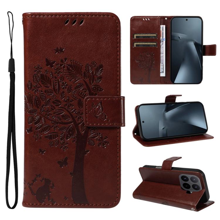Tree & Cat Embossed Pattern Flip Leather Phone Case, For Xiaomi 17 Max 5G, For Xiaomi 17T Pro 5G Global, For Xiaomi 17T 5G Global, For Xiaomi Poco X8 Pro Max 5G, For Xiaomi 17 Ultra, For Xiaomi 17 Pro Max, For Xiaomi 17