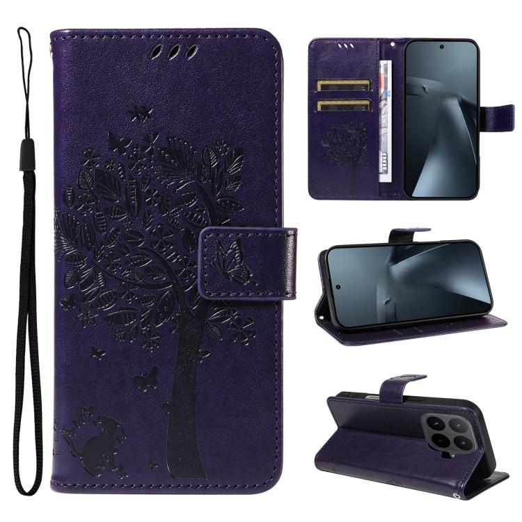 Tree & Cat Embossed Pattern Flip Leather Phone Case, For Xiaomi 17 Max 5G, For Xiaomi 17T Pro 5G Global, For Xiaomi 17T 5G Global, For Xiaomi Poco X8 Pro Max 5G, For Xiaomi 17 Ultra, For Xiaomi 17 Pro Max, For Xiaomi 17