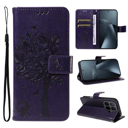 Tree & Cat Embossed Pattern Flip Leather Phone Case, For Xiaomi 17 Max 5G, For Xiaomi 17T Pro 5G Global, For Xiaomi 17T 5G Global, For Xiaomi Poco X8 Pro Max 5G, For Xiaomi 17 Ultra, For Xiaomi 17 Pro Max, For Xiaomi 17