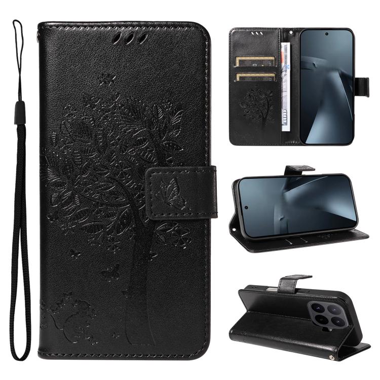 Tree & Cat Embossed Pattern Flip Leather Phone Case, For Xiaomi 17 Max 5G, For Xiaomi 17T Pro 5G Global, For Xiaomi 17T 5G Global, For Xiaomi Poco X8 Pro Max 5G, For Xiaomi 17 Ultra, For Xiaomi 17 Pro Max, For Xiaomi 17