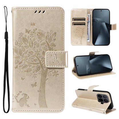 Tree & Cat Embossed Pattern Flip Leather Phone Case, For Xiaomi 17 Max 5G, For Xiaomi 17T Pro 5G Global, For Xiaomi 17T 5G Global, For Xiaomi Poco X8 Pro Max 5G, For Xiaomi 17 Ultra, For Xiaomi 17 Pro Max, For Xiaomi 17