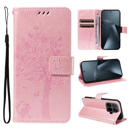 Tree & Cat Embossed Pattern Flip Leather Phone Case, For Xiaomi 17 Max 5G, For Xiaomi 17T Pro 5G Global, For Xiaomi 17T 5G Global, For Xiaomi Poco X8 Pro Max 5G, For Xiaomi 17 Ultra, For Xiaomi 17 Pro Max, For Xiaomi 17