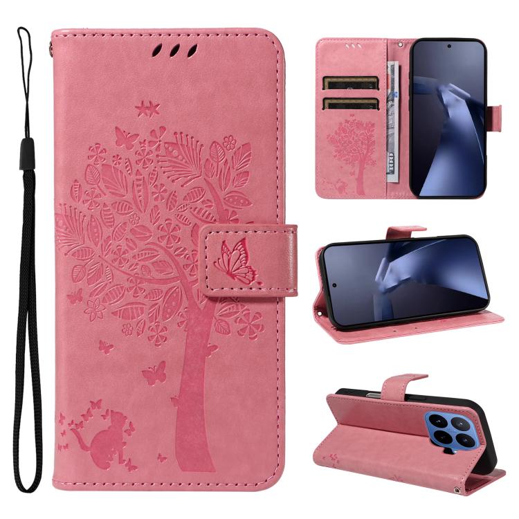 Tree & Cat Embossed Pattern Flip Leather Phone Case, For Xiaomi 17 Max 5G, For Xiaomi 17T Pro 5G Global, For Xiaomi 17T 5G Global, For Xiaomi Poco X8 Pro Max 5G, For Xiaomi 17 Ultra, For Xiaomi 17 Pro Max, For Xiaomi 17