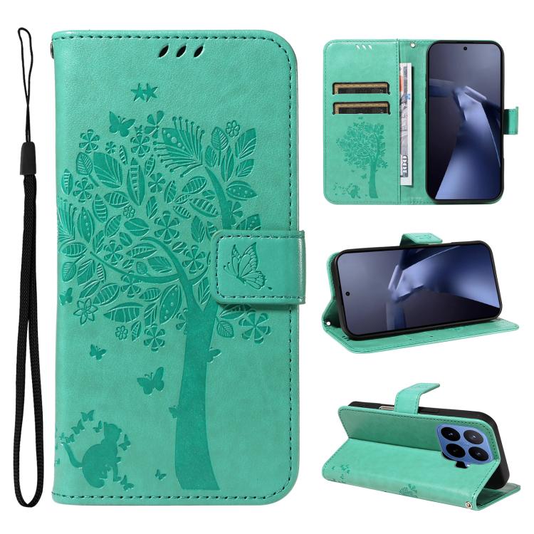 Tree & Cat Embossed Pattern Flip Leather Phone Case, For Xiaomi 17 Max 5G, For Xiaomi 17T Pro 5G Global, For Xiaomi 17T 5G Global, For Xiaomi Poco X8 Pro Max 5G, For Xiaomi 17 Ultra, For Xiaomi 17 Pro Max, For Xiaomi 17
