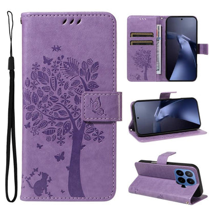 Tree & Cat Embossed Pattern Flip Leather Phone Case, For Xiaomi 17 Max 5G, For Xiaomi 17T Pro 5G Global, For Xiaomi 17T 5G Global, For Xiaomi Poco X8 Pro Max 5G, For Xiaomi 17 Ultra, For Xiaomi 17 Pro Max, For Xiaomi 17