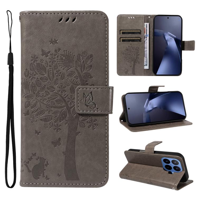 Tree & Cat Embossed Pattern Flip Leather Phone Case, For Xiaomi 17 Max 5G, For Xiaomi 17T Pro 5G Global, For Xiaomi 17T 5G Global, For Xiaomi Poco X8 Pro Max 5G, For Xiaomi 17 Ultra, For Xiaomi 17 Pro Max, For Xiaomi 17