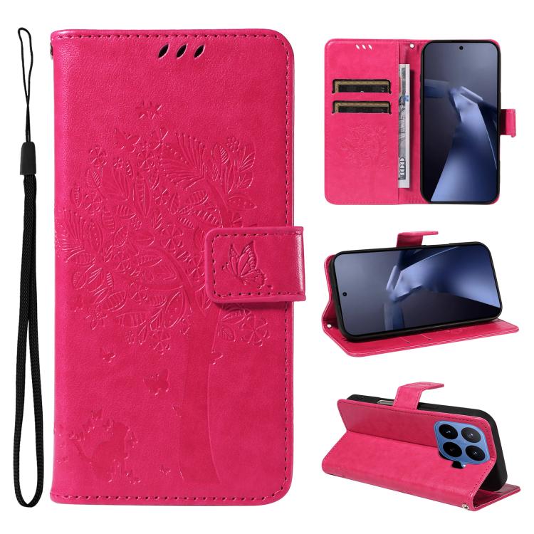 Tree & Cat Embossed Pattern Flip Leather Phone Case, For Xiaomi 17 Max 5G, For Xiaomi 17T Pro 5G Global, For Xiaomi 17T 5G Global, For Xiaomi Poco X8 Pro Max 5G, For Xiaomi 17 Ultra, For Xiaomi 17 Pro Max, For Xiaomi 17